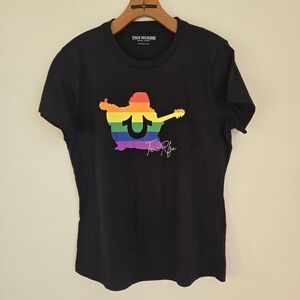 True Religion Black T-Shirt with Rainbow Graphic